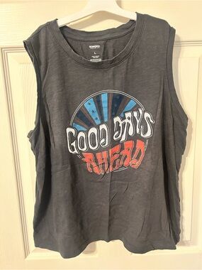 Women’s, Sonoma, Charcoal Gray Graphic Muscle Tank with Red & Blue Print, Size L